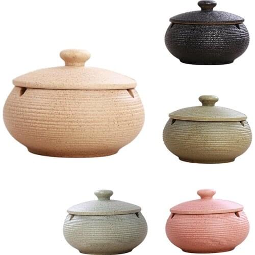 Practical Ceramic Ashtray with Windproof Lid for Indoor Outdoor Use