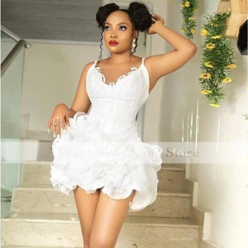 Sexy Spaghetti Straps Short Prom Dress Ruffles Organza Cocktail Club Party Dress Mini Knee Length Homecoming Wear