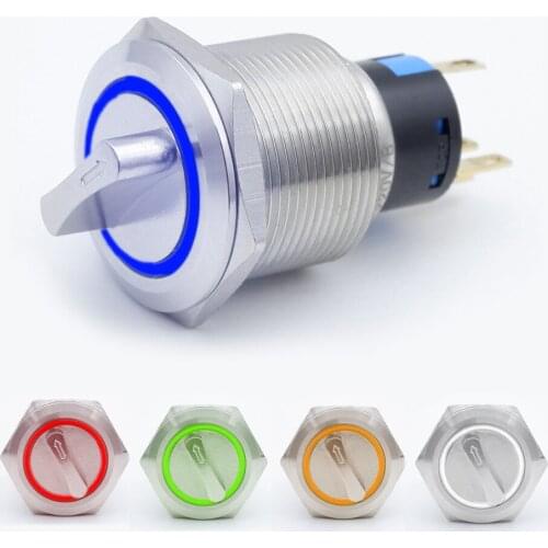 22mm led metal rotary push button latching 12V Stainless steel 2 3 position Switch Button rotary 2NO 2NC Rotate button rotation