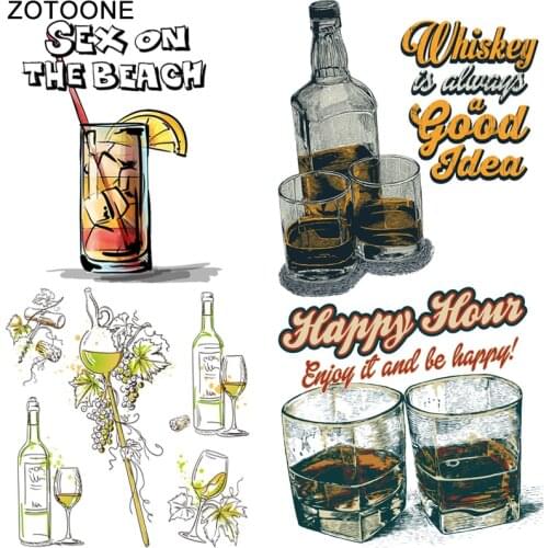 ZOTOONE Printed Drink Beer Heat Transfers Vinyl Ironing Clothes Stickers Iron on Patches for Clothing DIY Cocktail Appliques E