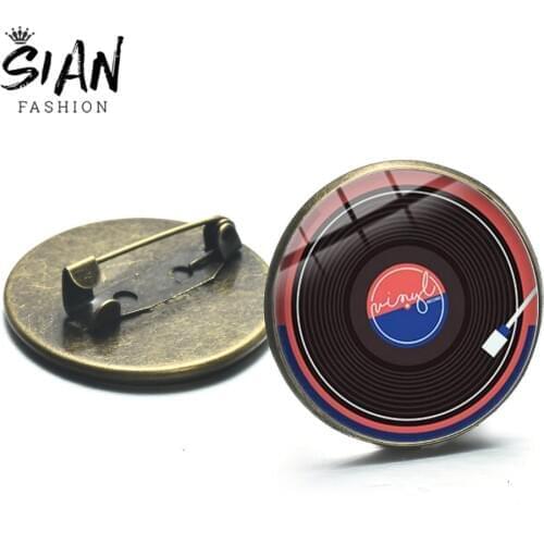 SIAN Vinyl Record Player Brooch Classic Colors Vintage Record Design DJ Music Bronze Silver Color Pins Handmade Backpack Badge