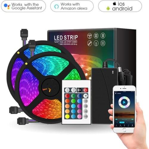 Waterproof 5M 10M 300LEDs Wifi LED Strip Light Tape Diode RGB 5050 SMD APP + 24Keys Remote Control Flexible Ribbon 110V 220V