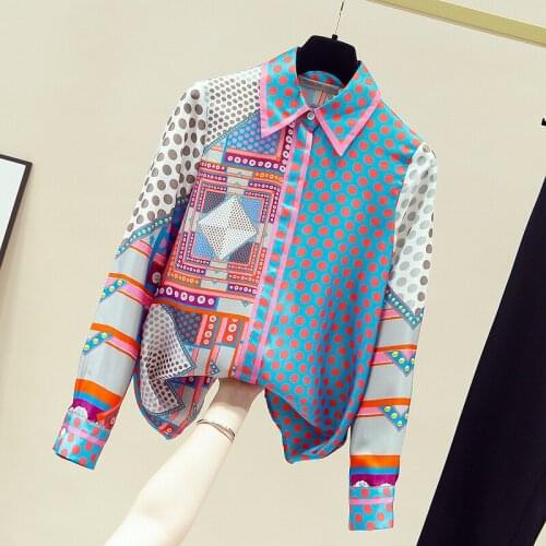 Runway Style 2020 Autumn Fashion Womens Turn Down Collar Long Sleeves Dot Print Shirt Female Ladies Shirts Blouse Tops A3663