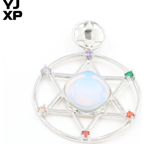 YJXP Silver Plated Plated Star of David with Rhinestone Pendant Opalite Opal Meditation Jewelry