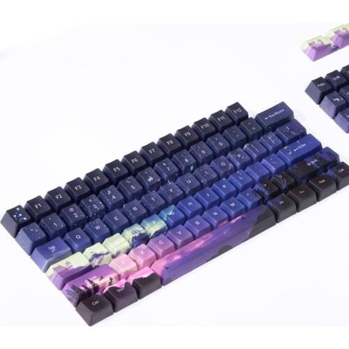 Sunset Starry Sky Keycap PBT Sublimation Keycaps OEM Profile Mechanical Keyboard Personality Key-cap Compatible with GH60/104