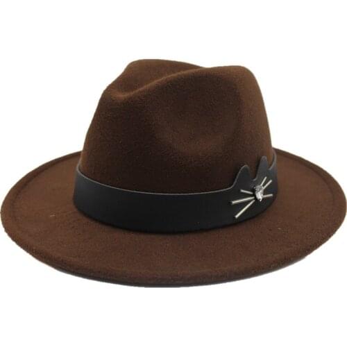 Seioum Women Men Fedora Hat For Winter Autumn Elegant Lady Wool Wide Brim Jazz Church Chapeu Feminino Sombrero Cap Size 56-58CM