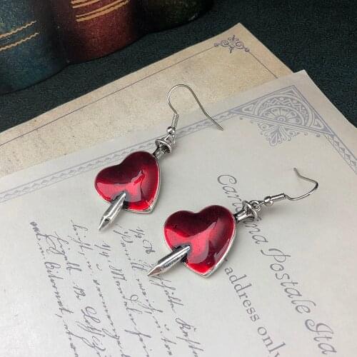 Goth Halloween Earrings for Women Pierced Wounded Heart Earring Red Oil Drop Gothic Accessories Punk Jewelry VGE136