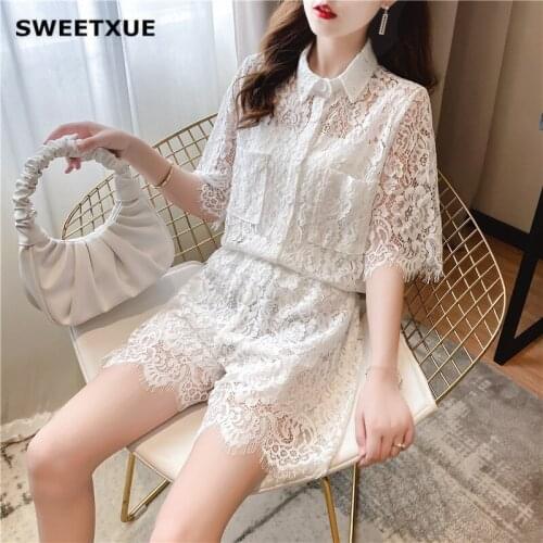SWEETXUE 2021 Fashion New Womens Lace Suit Shorts Two-Piece Set