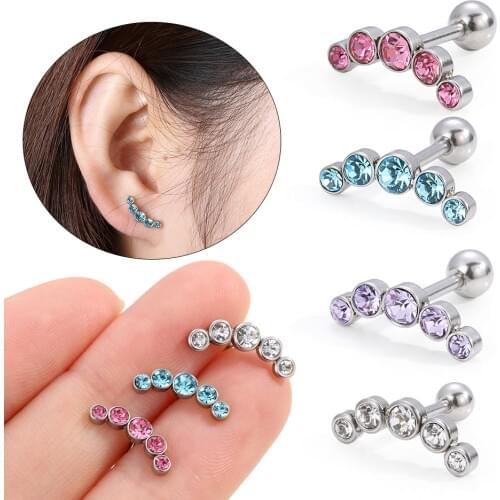 1PC Avoid Allergy Pin Cartilage Ear Studs Earrings Bar Ear Nail Piercing Crystal WomenMen Simple Rhinestone Body Jewelry Gifts