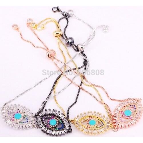 6PCS ZYZ-B5634 Colorful CZ Zircon Crystal Bracelet Adjustable Chain Oval Eye Design Charm Bracelets & Bangles Women