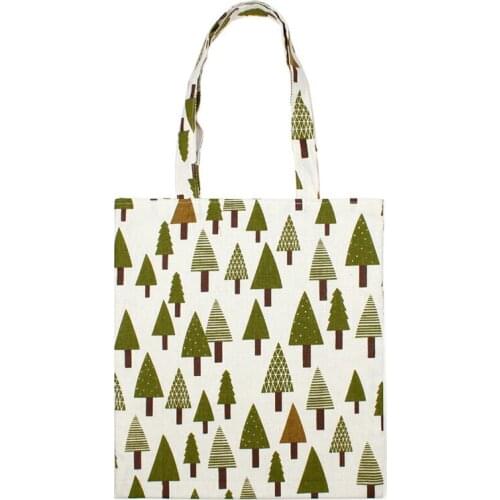 8PCS / LOT Women Eco Foldable Canvas Printing Reusable Shopping Storage Bag DIY Creative Pastoral Style One-Shoulder Bag