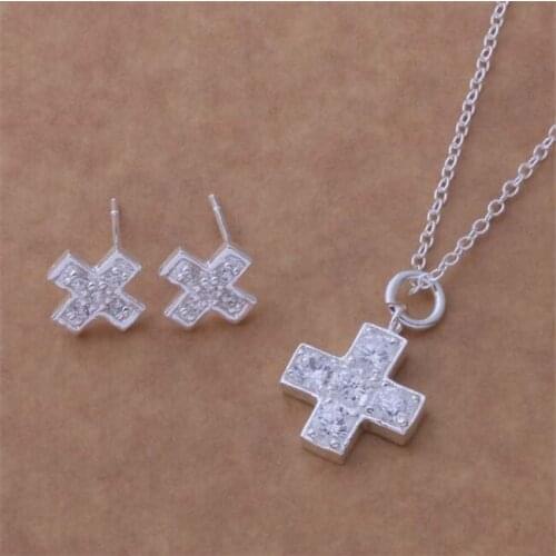 AS096 Hot Sale Silver Plated Color Jewelry Sets For Women Wholesale High Quality Classic Earring 236 + Necklace 236