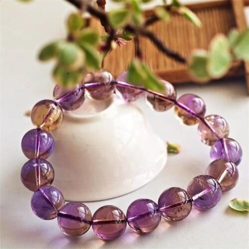 12mm Natural Ametrine Bracelet For Women Lady Man Purple Yellow Crystal Round Beads Stone Healing Luck Love Strand Jewelry AAAAA