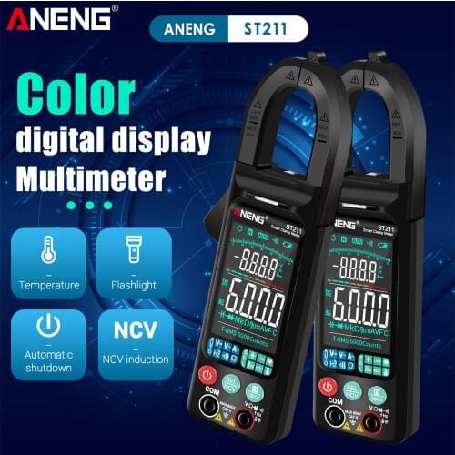 ANENG ST211 Digital Clamp Meter 6000 Counts Multimeter DC/AC Voltage Current Tester Car Amp Hz Big Color Screen NCV Ohm Test