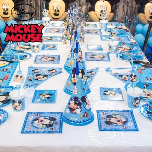 Disney 119pcs Mickey Mouse Party Birthday Decor Baby Shower Kids Favors Disposable tableware paper Plate Cups Straw Set Decor