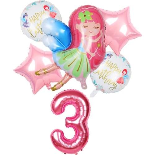 1set Fairy Princess Foil Balloons Baby Girl Birthday Party Decorations Kids Air Globos Toys 40inch Pink Number Helium Balls Gift