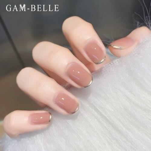 GAM-BELLE Silver Glitter Tips Designs Fake Nails French Full Cover Artificial Short Press On Nails Decoration Manicure Tool