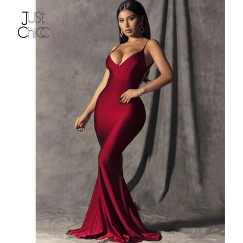 Justchicc Red Evening Party Long Dress Women Autumn Maxi Dress Sexy High Split Spaghetti Strap Dress Vestidos De Fiesta De Noche