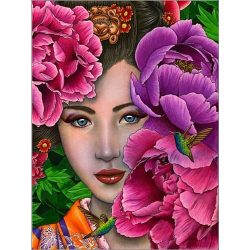 5 D peony girl diamond painting full square round diamond embroidery flower woman face daimond mosaic home decoration YG2110