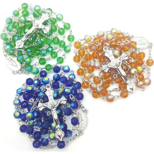 Small Size Catholic Rosary Round Many Colors Glass Beads Virgin Mary Jesus Necklace For Women