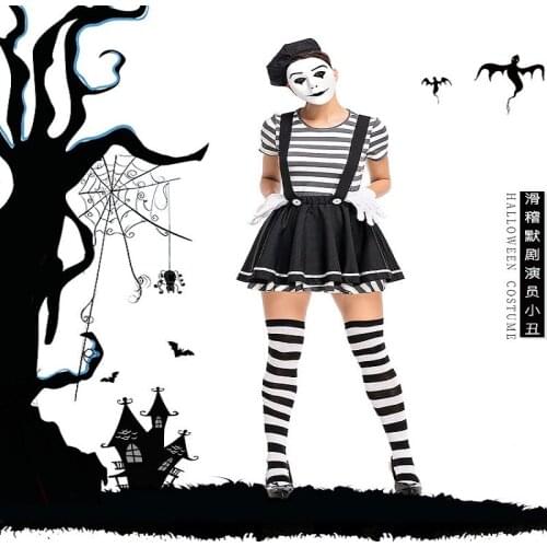 Cosplay Costume Lovers Cosplay Nightclub Theme Party Costume Striped Circus Clown Character Halloween Black and White Anime Sets