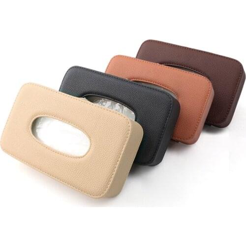 Leather car tissue box car sun visor type hanging rectangle shaped tissue box container towel napkin tissue holder paper rack