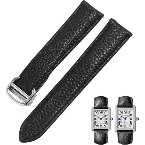 Leather Watchbands For Cartier TANk SOLO RONDE DE Lychee Grain Strap Watch Accessories Genuine Leather Bracelet Watch Belt Chain