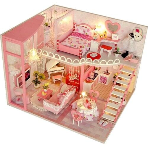 DIY Doll House Wooden Block Villa Handmade Miniature Dollhouse Model Building Kit Kawaii Toys For Children Birthday Gifts Girl
