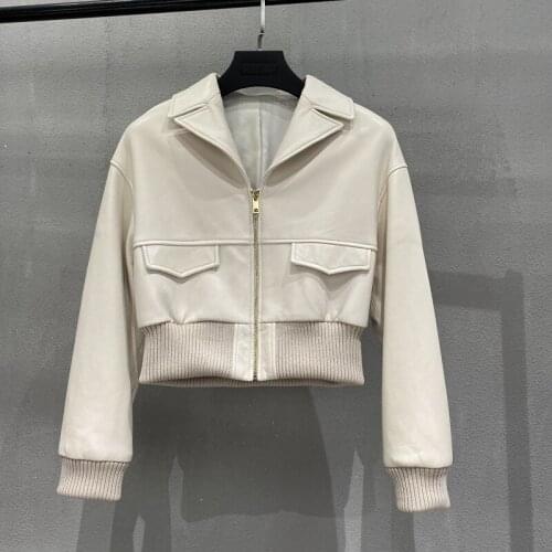 Women Jackets Genuine Leather Coats Ladies Classic Real Lamb Skin Autumn Coats Fashion Short Style Female Clothing White