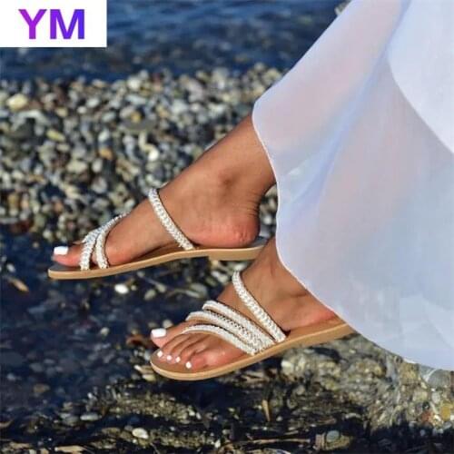 Summer Bohemia Women Sandals Flats Luxury Shoes Female Casual Beach Outdoor Flip Flops New Leather Zapatillas Mujer Casa 35-43