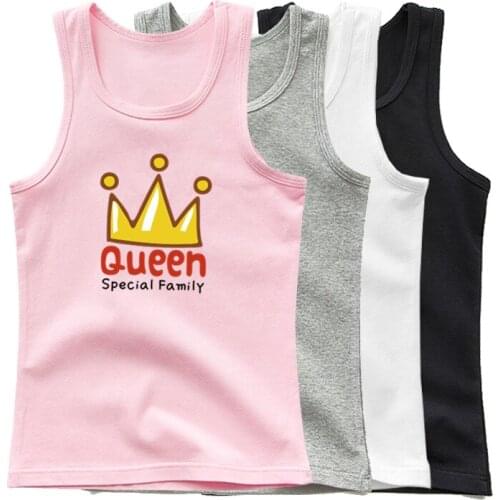 Girls Summer Cute Tanks Soft Cotton Queen Crown Vest Childrens Fashion Undershirt for 3-14years Birthday Gift