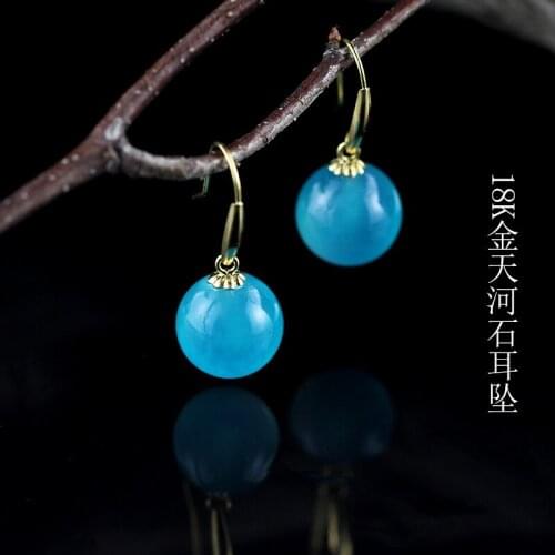 MetJakt Fashionable and Elegant Handmade 18K Gold Tianhe Stone Ladies Earrings