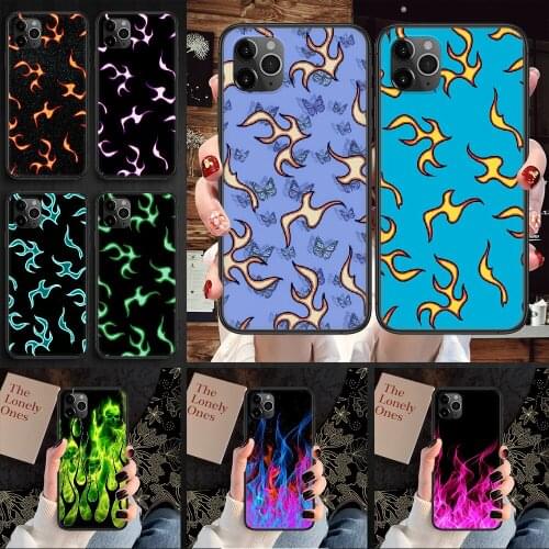 Flame Fashion Phone Case Cover Hull For iphone 5 5s se 2 6 6s 7 8 12 mini plus X XS XR 11 PRO MAX black tpu funda trend coque