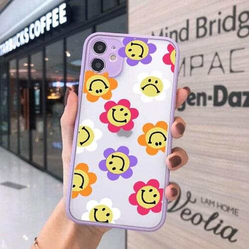 JAMULAR Fashion Smiley Flowers Phone Case For iPhone 11 Pro 12 7 X XS MAX XR SE2020 8 6Plus Transparent Hard Cover Floral Fundas