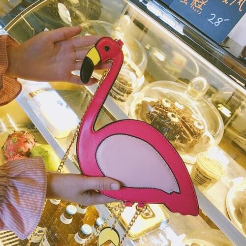 Fashion Pu leather embroidery flamingo shape casual chain purse ladies shoulder bag handbag womens crossbody mini messenger bag