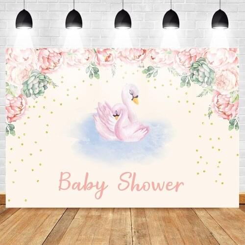 Mohofoto Baby Shower Backdrop for Photography Pink Flower Photo Background Photophone White Swan Party Gold Sequins Photo Booth