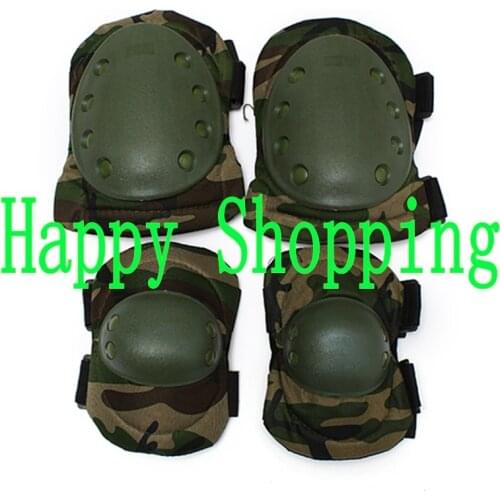Tactical hunting outdoor sports combat knee and elbow protector pads set Woodland camo