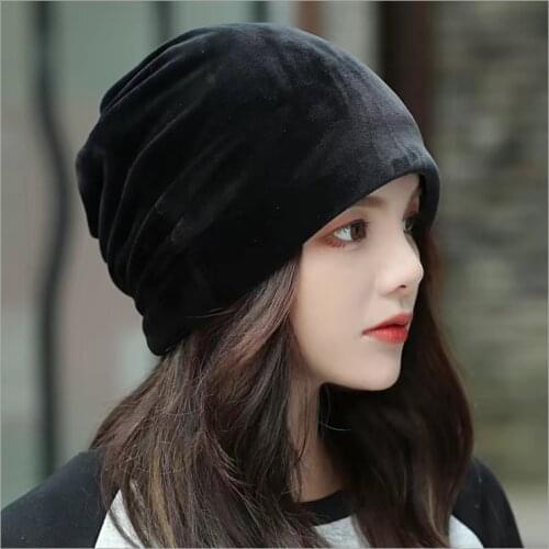 Fall winter golden velvet pullover cap solid color pile hat ear protection Baotou windproof cap