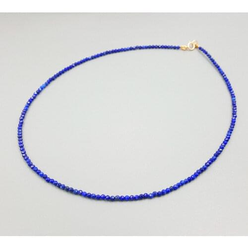 Natural Lapis Lazulis 2-3mm 925 sterling silver Gold Color Choker Necklace 16"