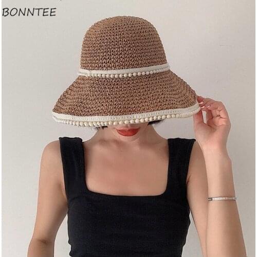 Bucket Hats Women Summer Beach Elegant Ladies Holiday All-match Trendy Ulzzang Caps Female Students Leisure Daily Sweet Girlish