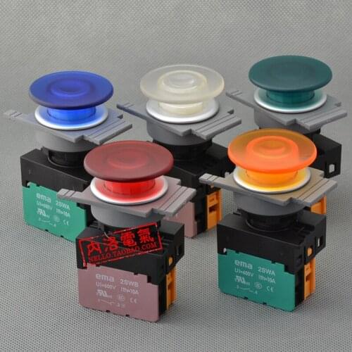 [SA]EMA 30mm illuminated pushbutton switch E3P4 * .M0 self-resetting DC6 / 12 / 24V mushroom head 1NO / 1NC--10pcs/lot