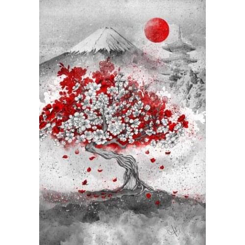 Mount Fuji Cherry Tree Art Film Print Silk Poster Home Wall Decor 24x36inch