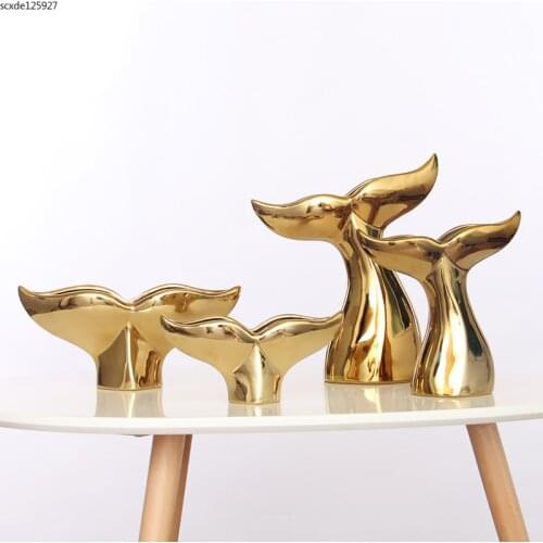 Modern Ceramic Whale Tail Sculpture Crafts Countertop Ornaments Luxury Gold-plated Golden Whale Tail Porch Countertop Decoration