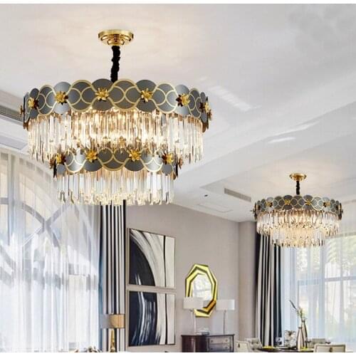 Modern LED crystal chandelier coffee shop office living room indoor branch chandelier lighting stainless steel lamps