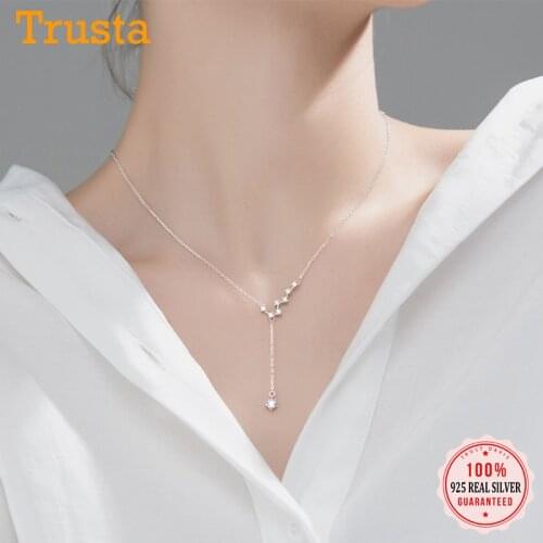Trustdavis Real 925 Sterling Silver Fashion Big Dipper Star Chain CZ Short Clavicle Necklace For Women Wedding Jewelry DS612