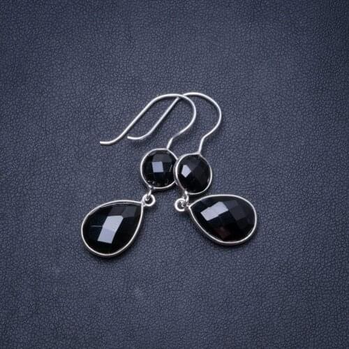 Natural Black Onyx Handmade Unique 925 Sterling Silver Earrings 1.5" Y0796