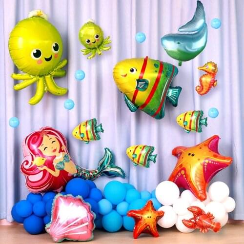 Sea world cute fish octopus foil balloons birthday party decoration ocean animal air ball holiday kids toy supplier
