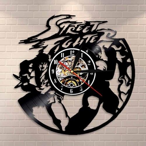 Fighting Character Cartoon Arcade Game Vinyl Clock Silhouette Vintage Wall Clock Cool Home Decor