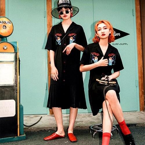 Quality Fashion Designer Embroidery Dresses summer dress Womens short Sleeve Vintage Casual Elegant Party Dress black CC311