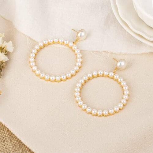 Simple Korean Plain Gold Metal Pearl Hoop Earrings For Women Unique Statement Big Earings 2020 New Trend Fashion Brincos Jewelry